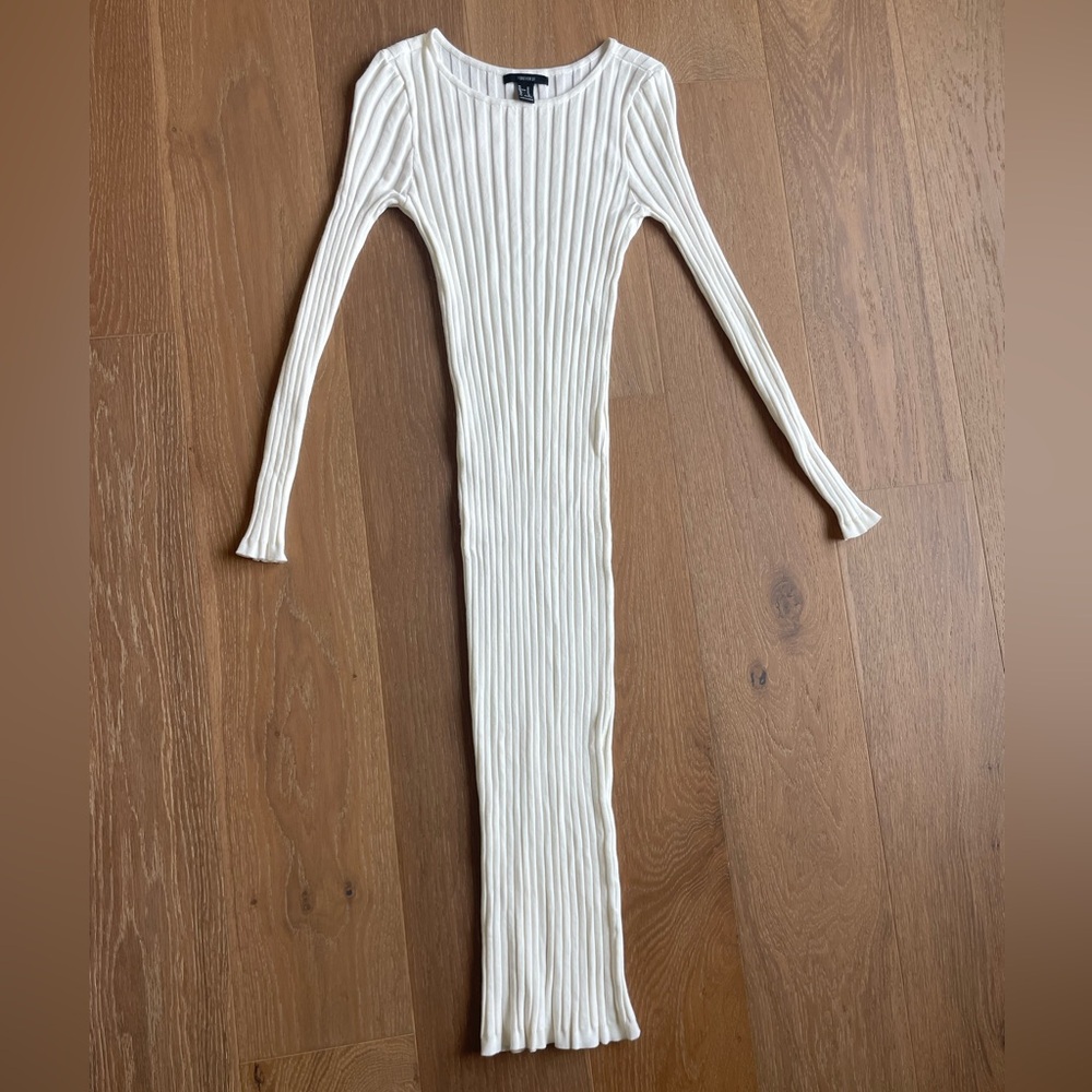Women’s White Ribbed Knit Bodycon Midi Dress